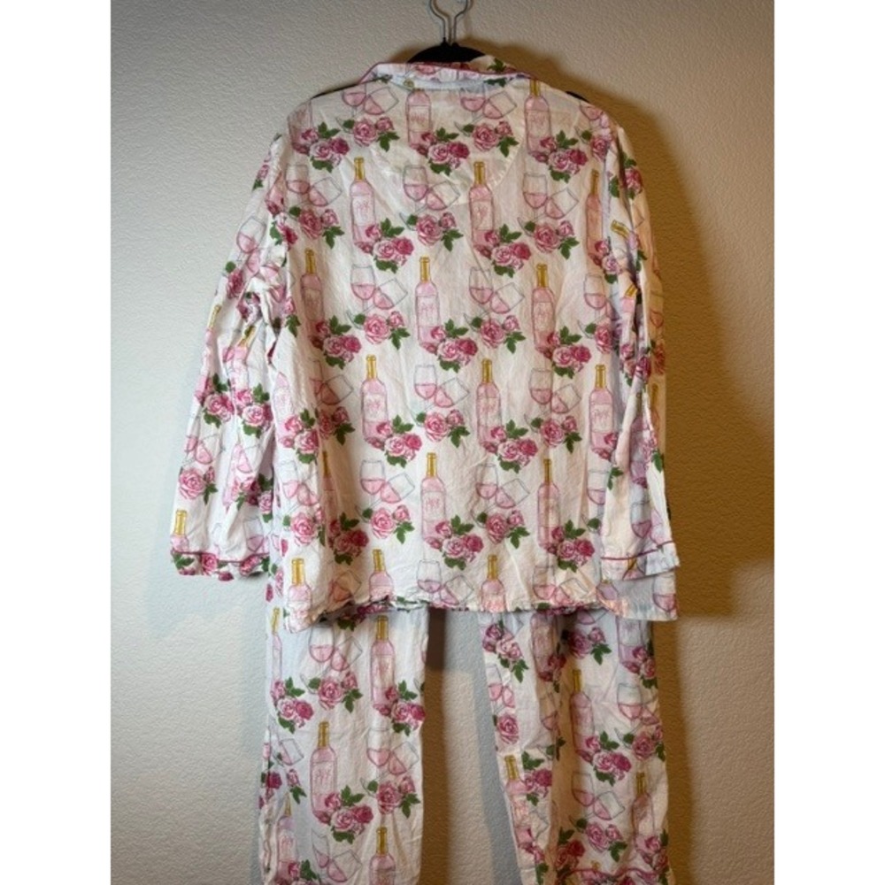 Mahogany Womens XL Pajama Set Pink Rose PJ Set Cotton Button Up Sleepwear - Picture 6 of 11